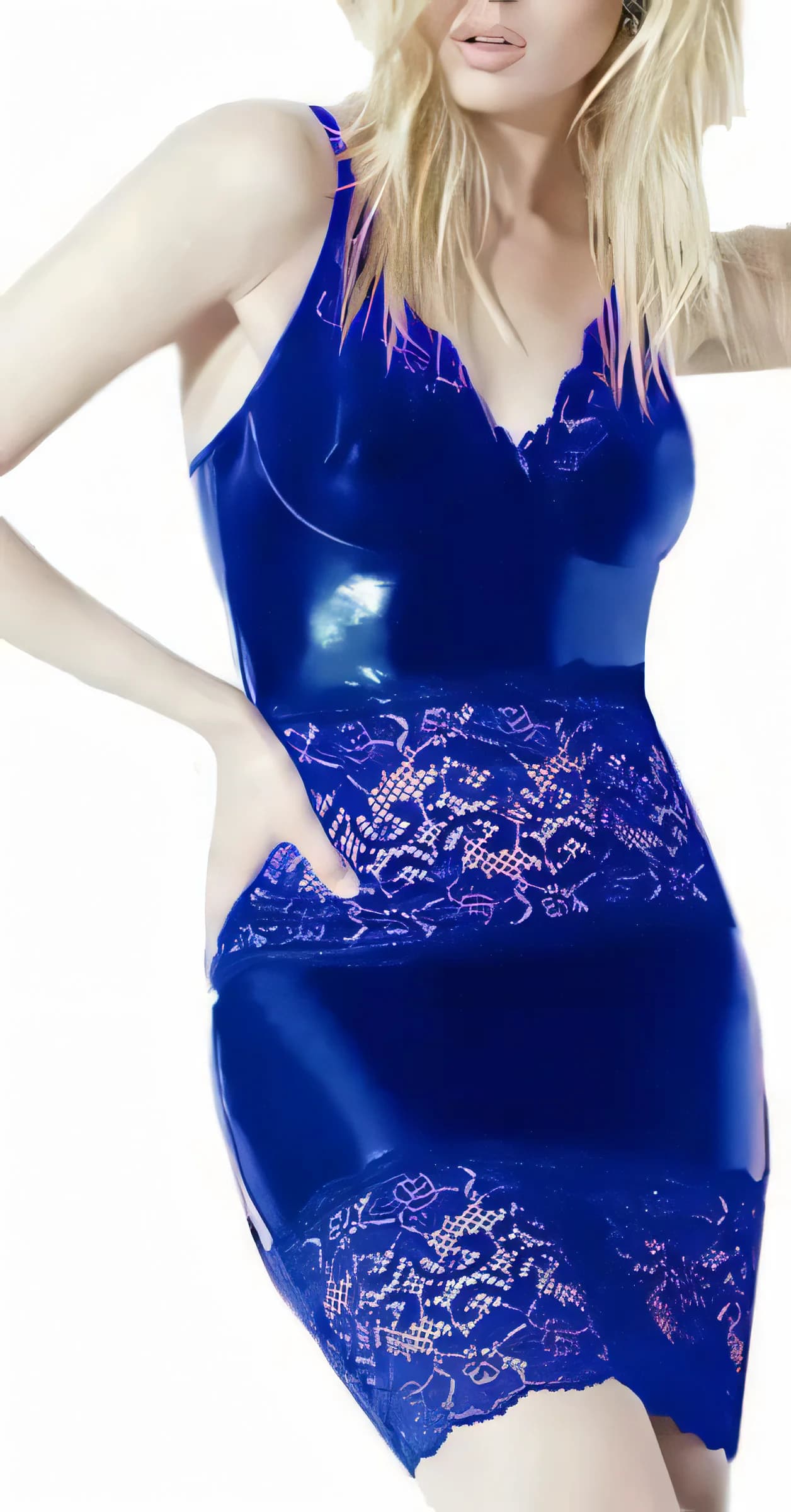Blue Leather Lace Trim Lingerie