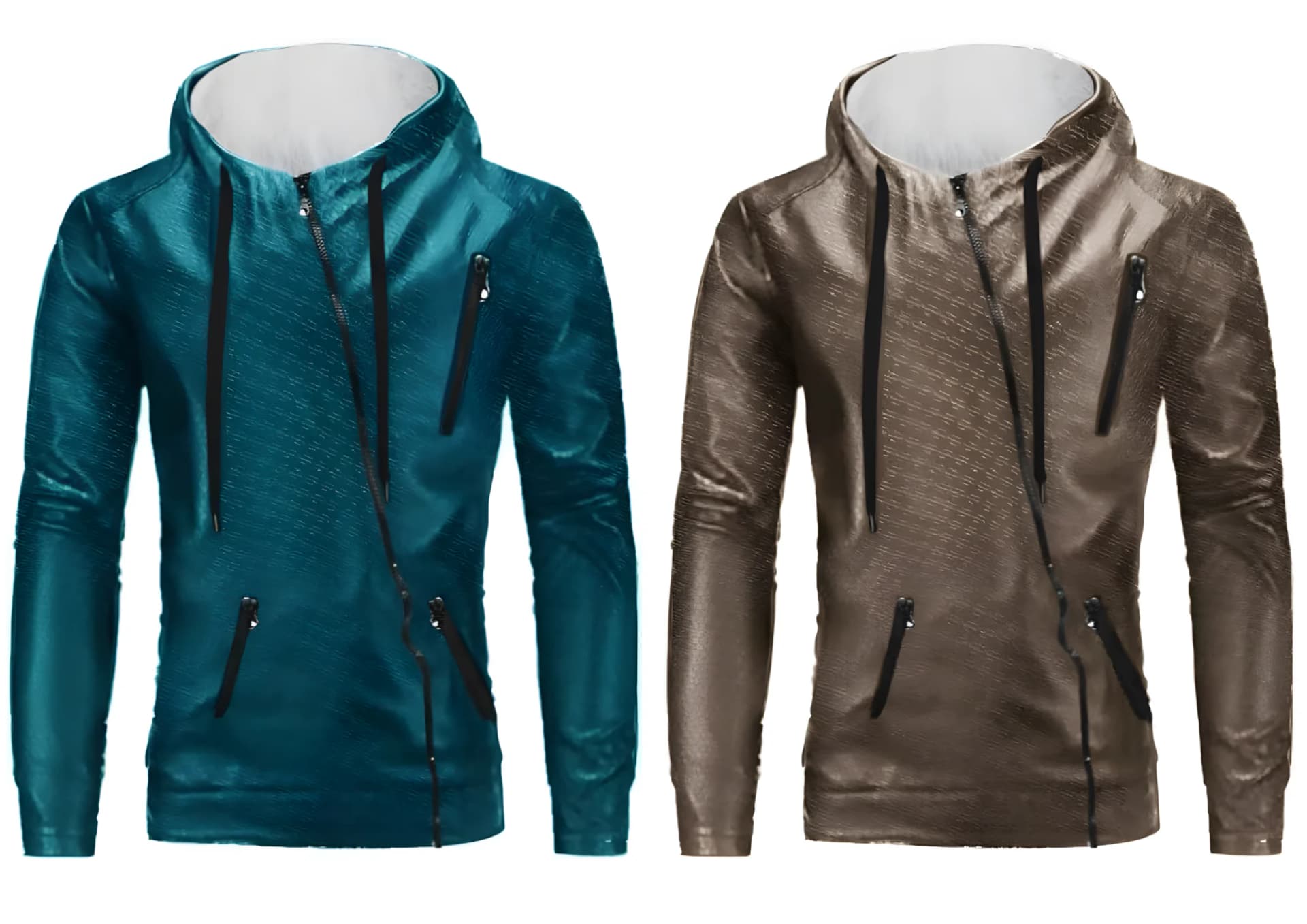 Men’s Padded Faux Leather Hoodie with Fur