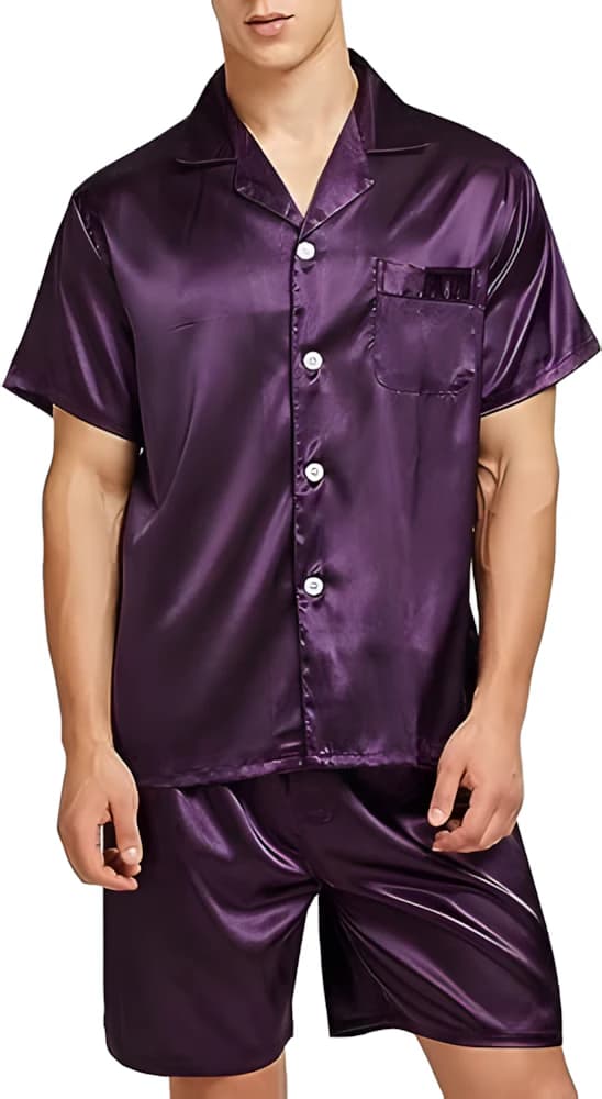 Men Satin Short Sleeve Pajama with Shorts