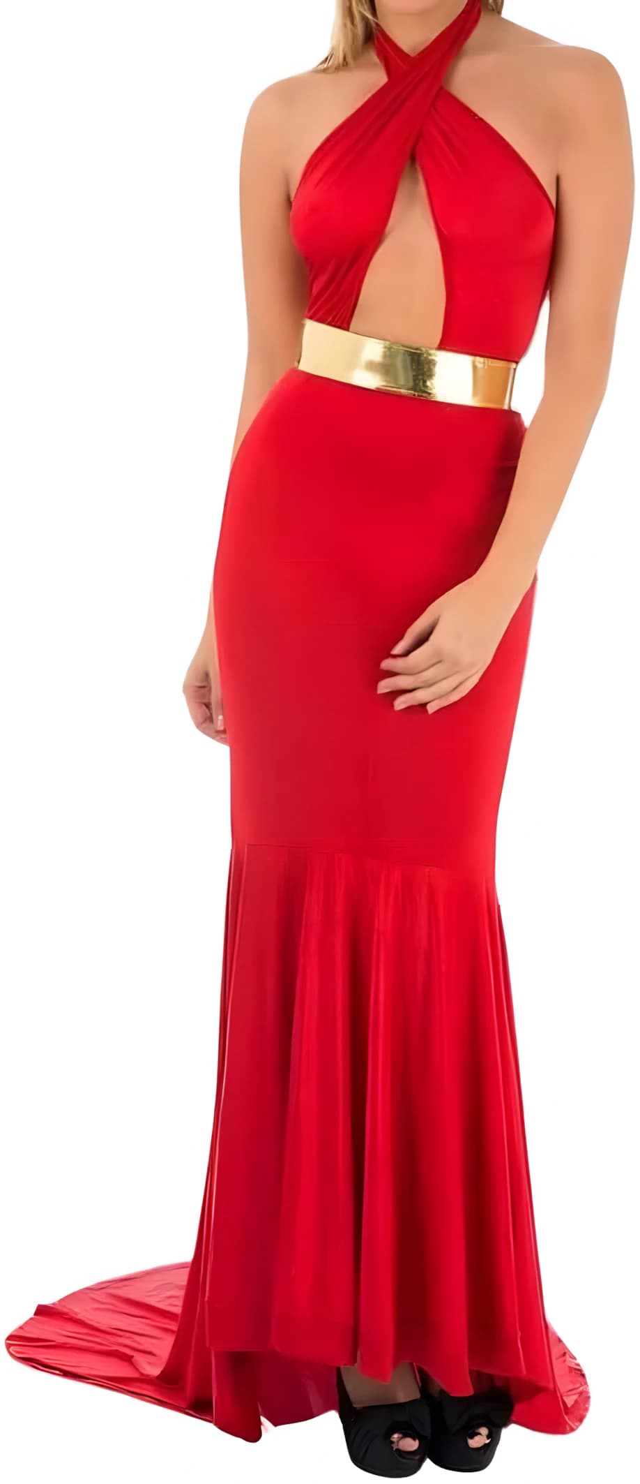 Butter Open Front Belt Long Lingerie Dress Red