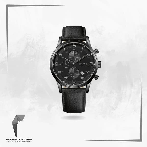 ساعة هوجو بوس كرونوغراف 1512567 جلد أسود - أصلية