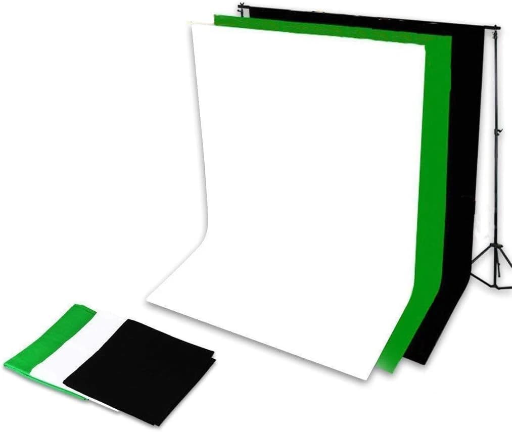 Rness Backdrop Stand Kit 6.5x6.5ft with Green Black White Backdrops