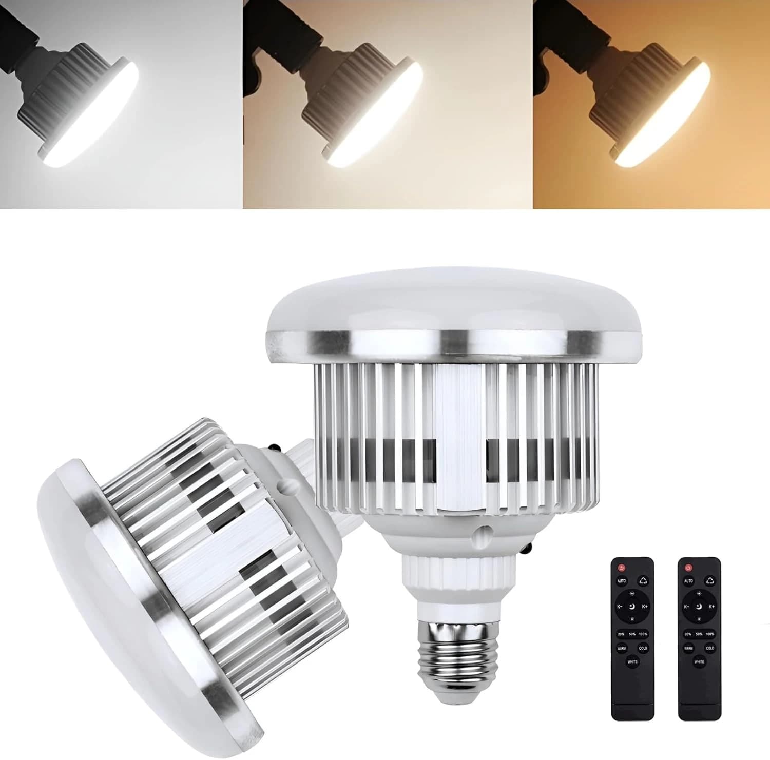 2-Pack 85W Bi-Color E27 LED Photography Bulbs 3000K-6500K