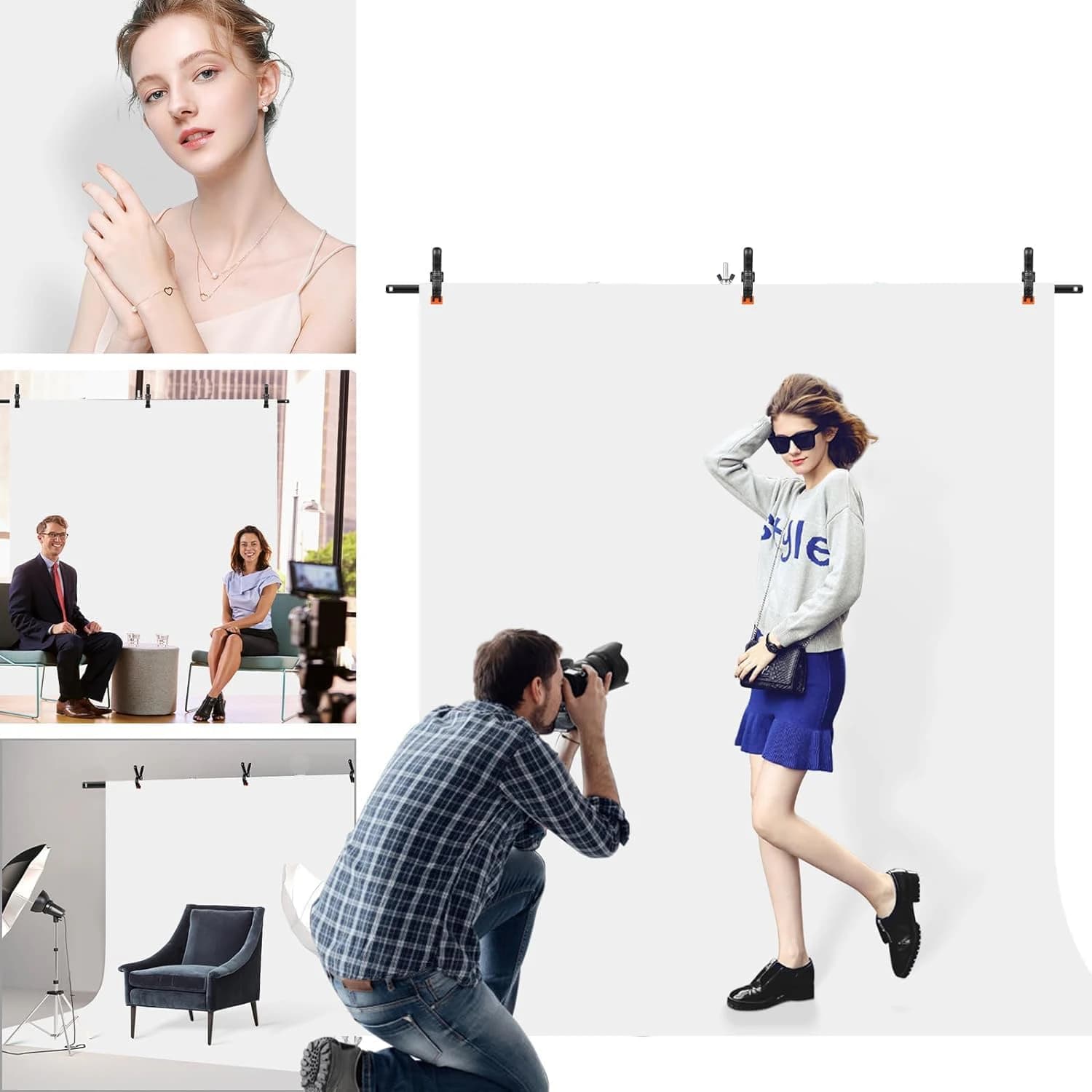 1.5x2m White Photography Backdrop Stand Kit with Clips and Sandbag