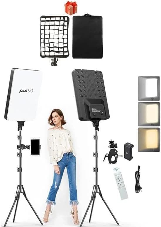 19-Inch Foldable 120W LED Photography Light Panel with Stand, Grid & Remote