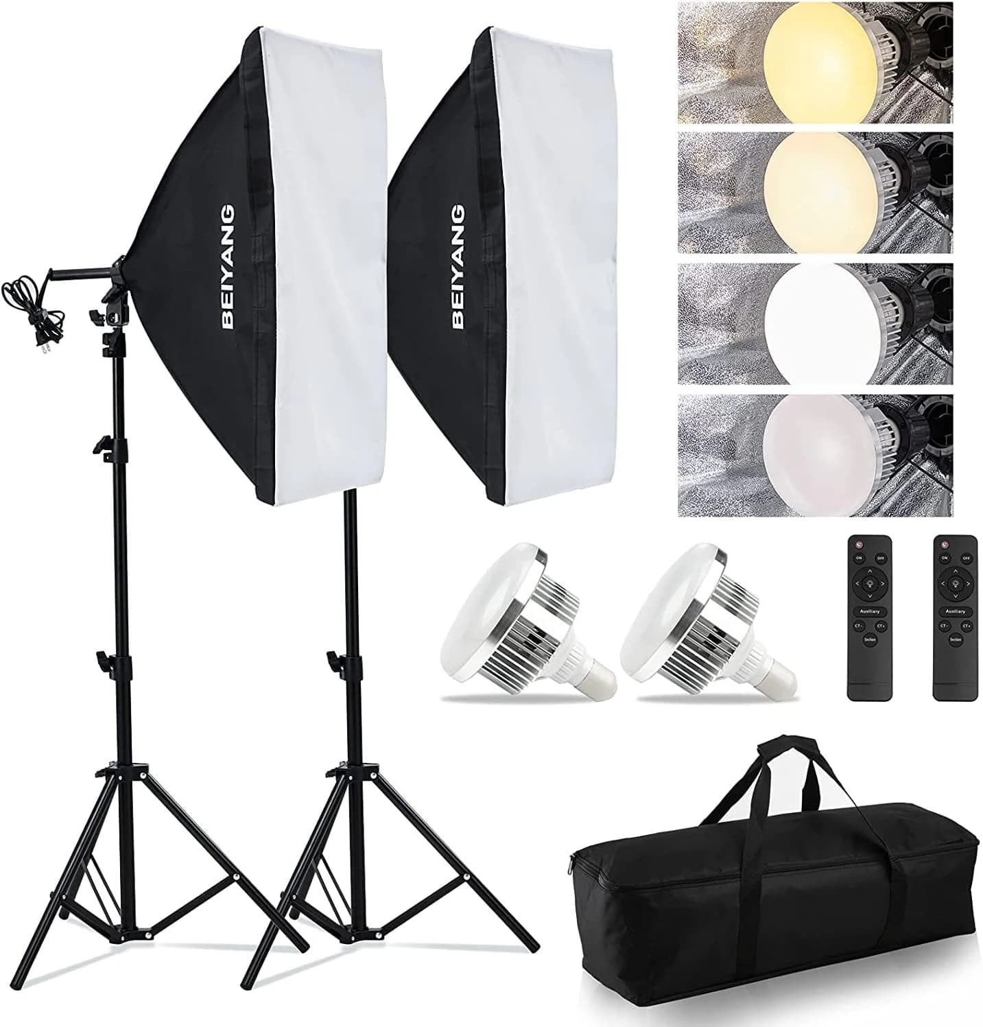 BEIYANG 50×70cm Softbox Lighting Kit with 85W Photography Bulb