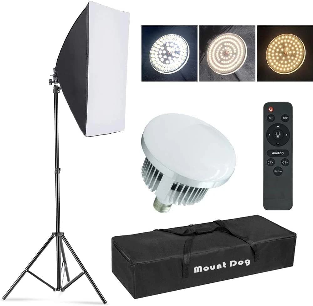 MOUNTDOG LED Softbox Lighting Kit with 50×70cm Softbox and 45W Bi-Color LED Bulb