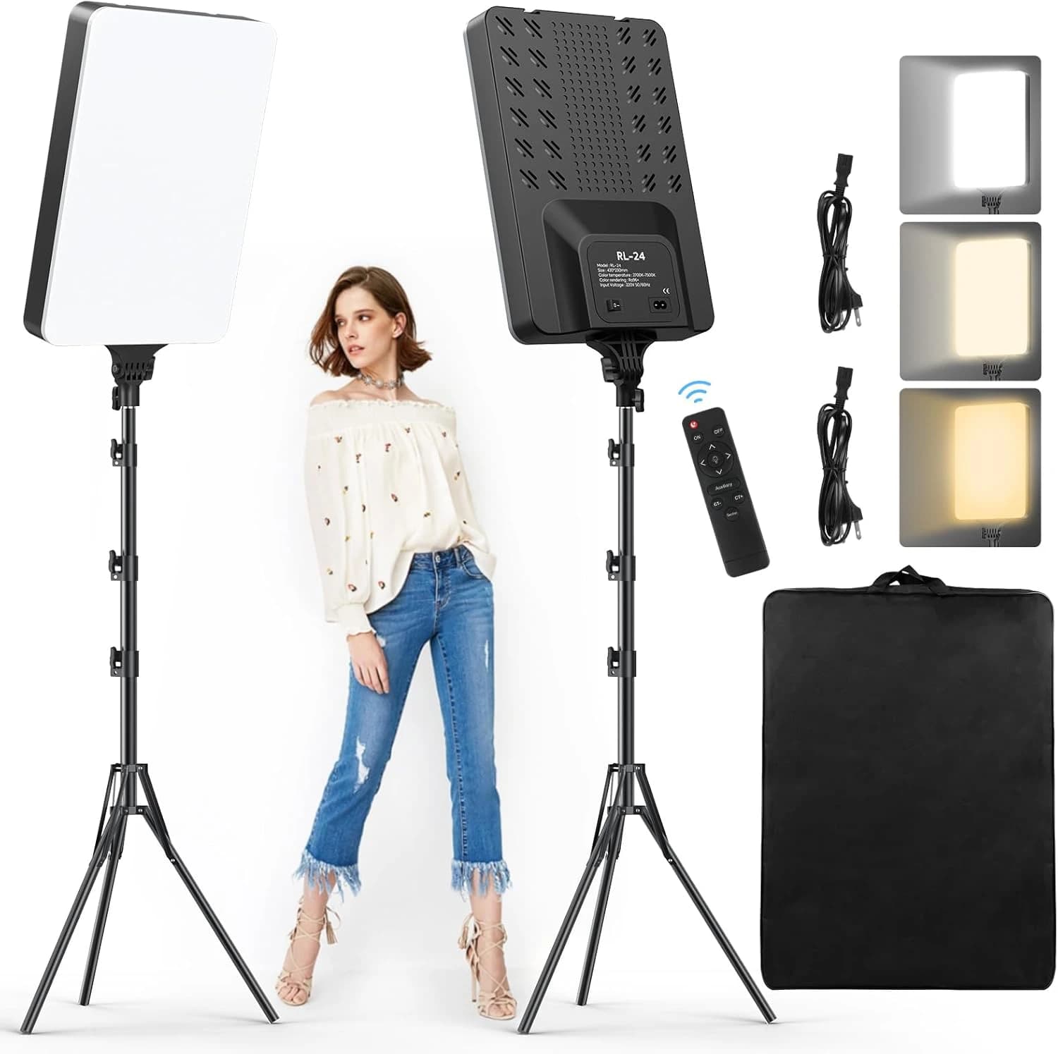 2-Pack 24-Inch LED Video Light Kit with 2m Tripods