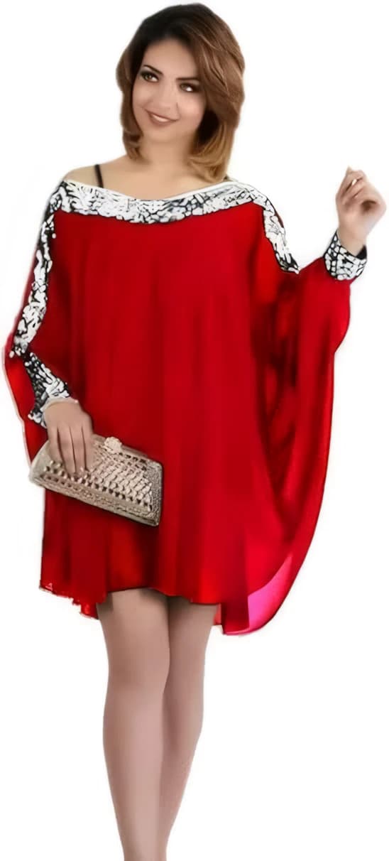 Silver Sequin Women's Red Chiffon Blouse