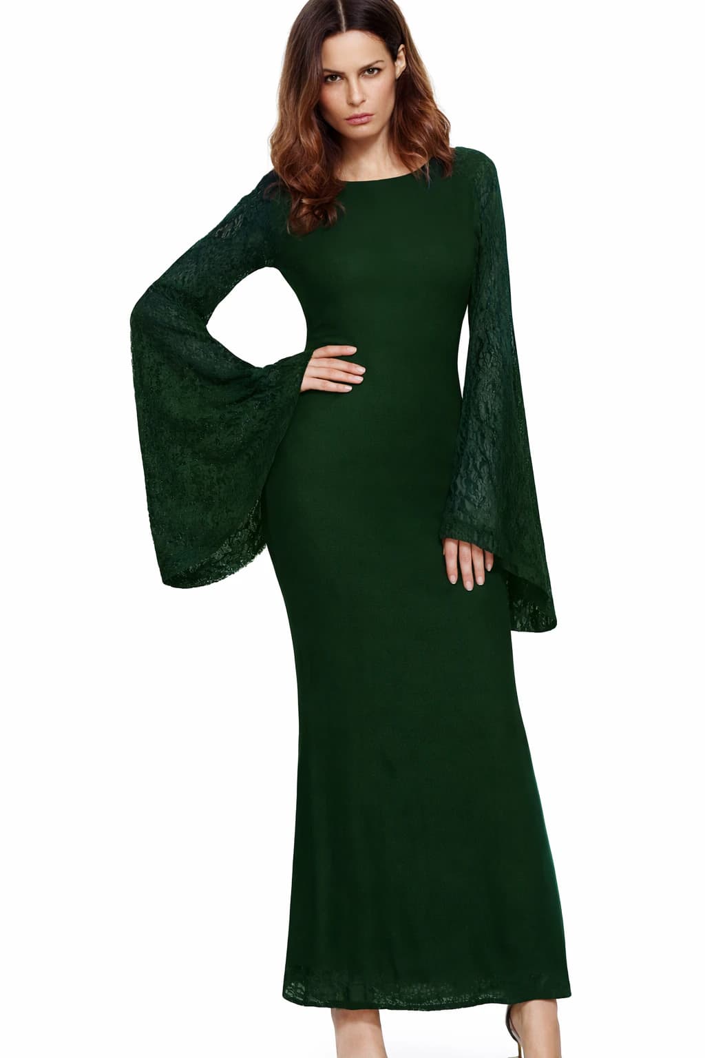 Women's Lace Green Lining Long Dress
