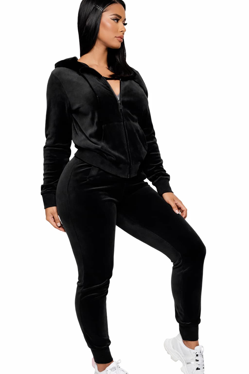 Womens velvet pajama with front zipper