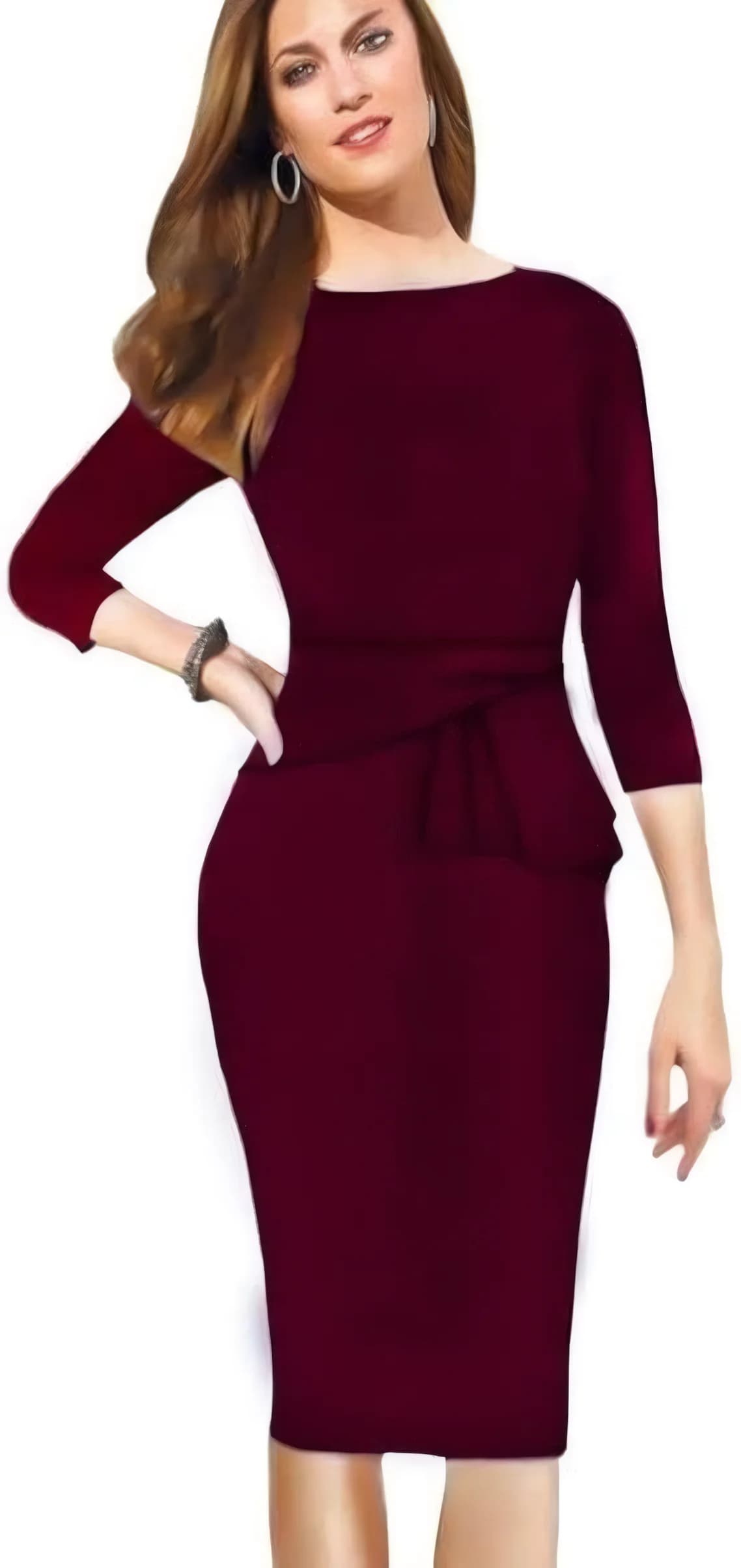 Womens Crepe Short Dress Wine