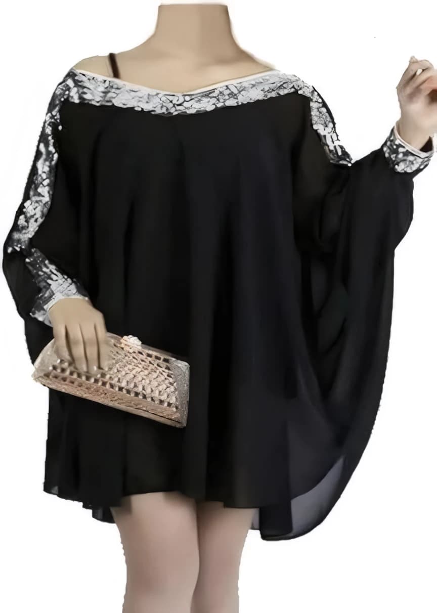 Womens Black Chiffon Sequin Blouse Silver