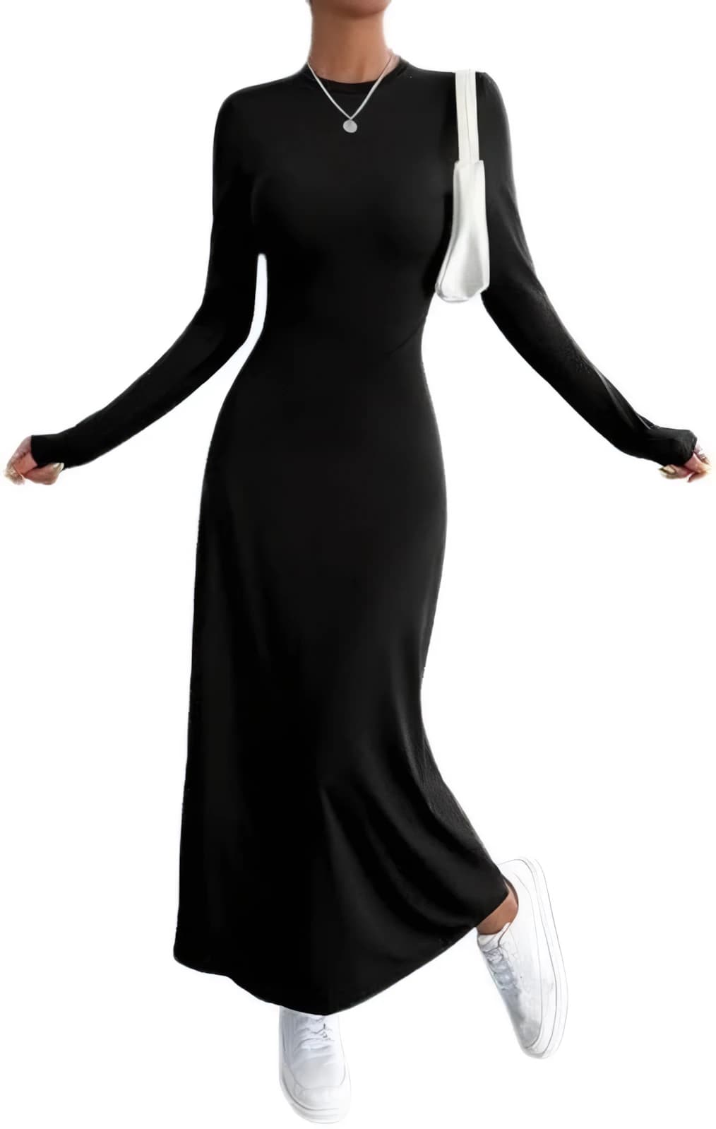 Womens Long Dress Body Shape Round Neck Scuba Material
