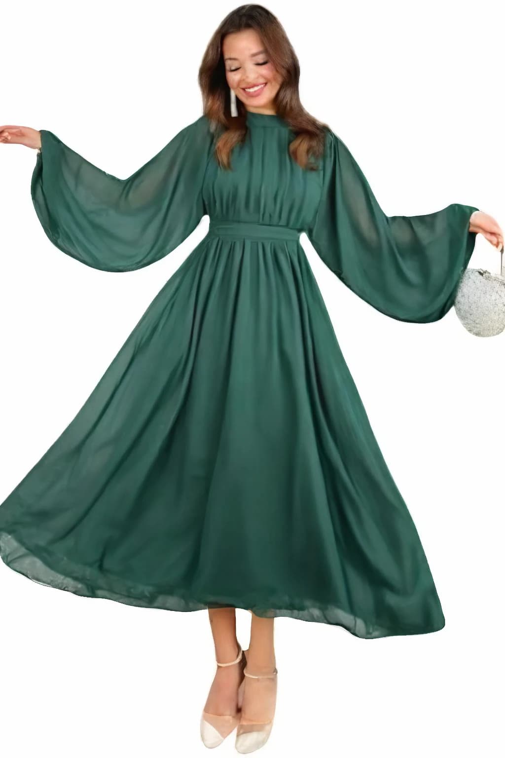 Womens Chiffon Lining Batwing Sleeve Dress