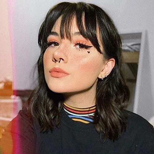 ECIF Black Wavy Bob Wig with Bangs