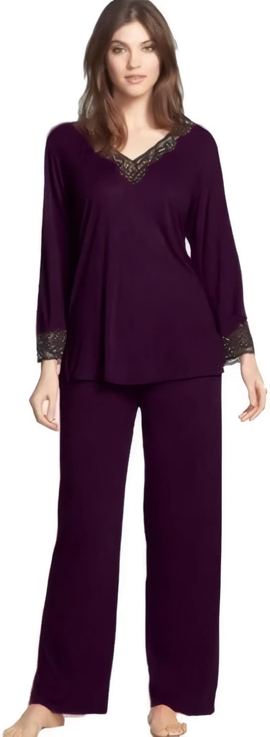 Mauve Sleepwear Dark Pajama Women Cotton Inlaid Black Shift