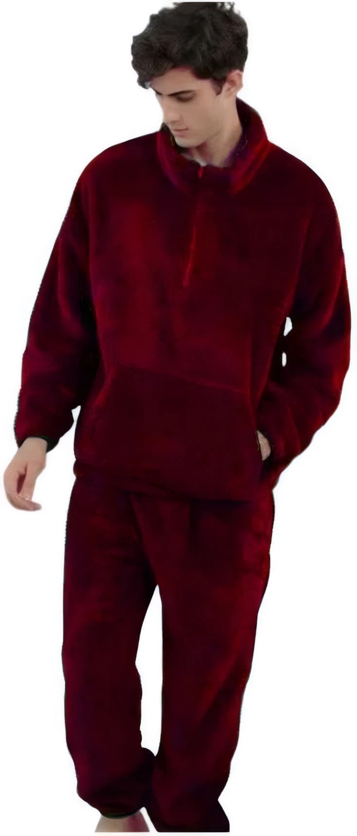 Mens two-piece fleece pajama set.