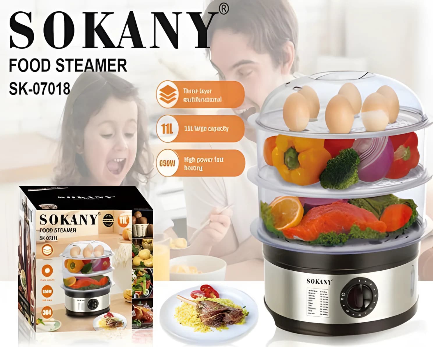 Sokany SK-07018 3-Layer Steam Cooking Pot 11L 650W
