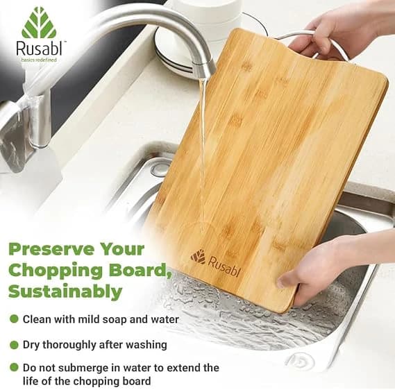 Rusabl Bamboo Wooden Chopping Board 34×24cm with Metal Handle