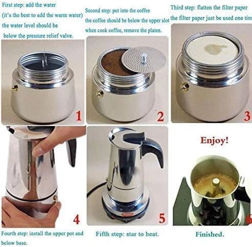 Saiyam Stainless Steel Moka Pot Espresso Maker 4 Cup 200ml - Silver