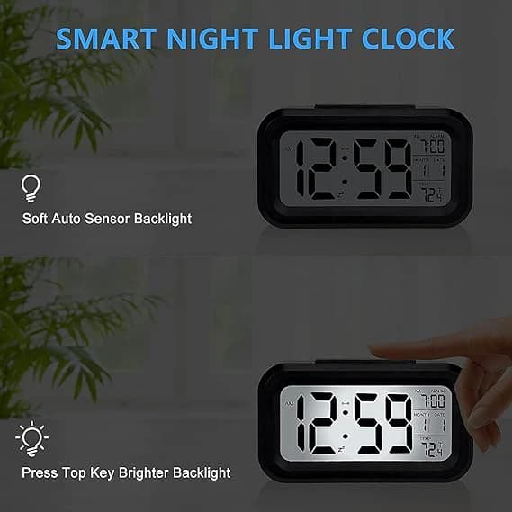 LED Screen Smart Alarm Clock with Night Light & Temperature - Black