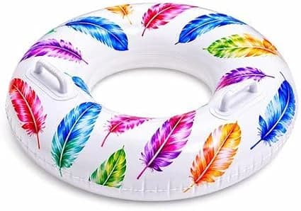 Large Feather Print Inflatable Swim Ring