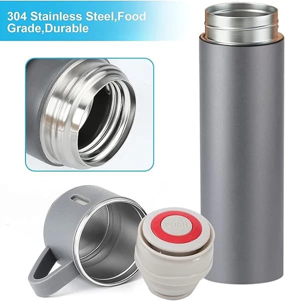 ZMHQLPDZ Stainless Steel Vacuum Coffee Thermos 500ml with Cup - Gray