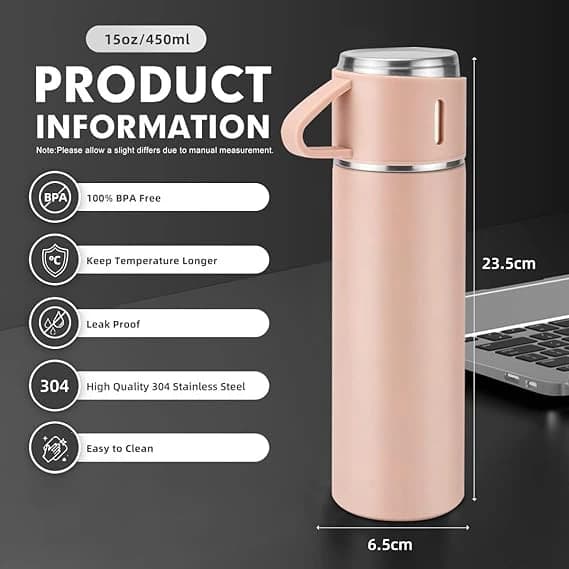 ZMHQLPDZ Stainless Steel Vacuum Coffee Thermos 500ml with Cup - Pink