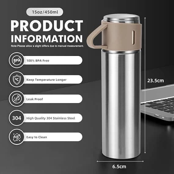 ZMHQLPDZ Stainless Steel Vacuum Coffee Thermos 500ml with Cup - Brown