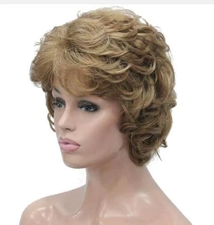 Short curly golden brown wig – classic stylish synthetic hair wig for women.