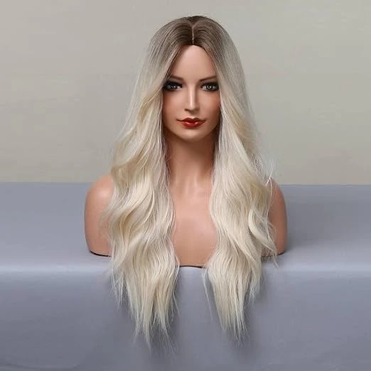 Long Wavy Wig – Platinum Blonde Side Part