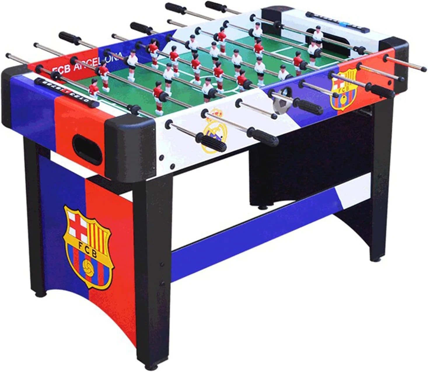 Large 120cm wooden foosball table with Barcelona and Real Madrid designs 