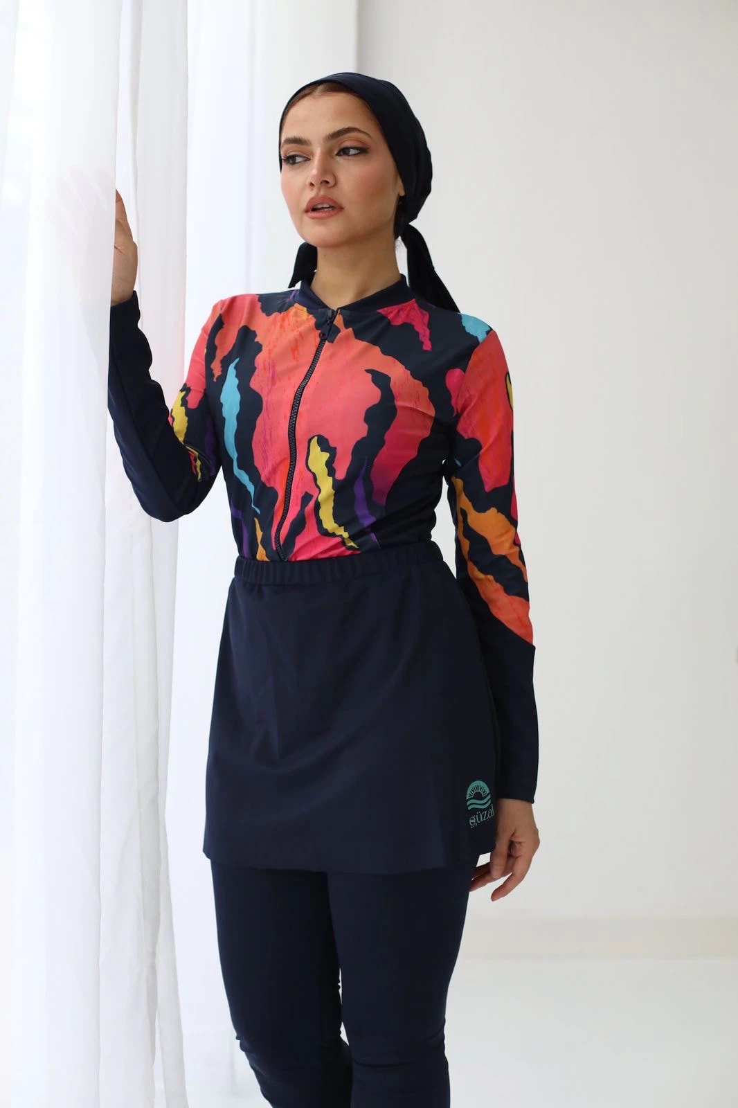 seabreeze Colorful Modest Swimsuit with Navy Leggings