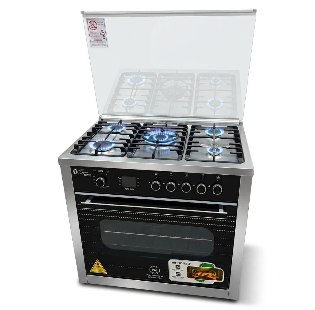 Unionaire Carbon Fiber Gas Hob, 5 Cast Iron Burners, Stainless Steel Body
