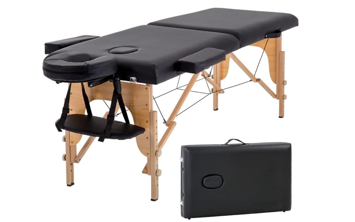 Haiput Wam Portable Massage Table Folding with Free Accessories, Wooden/Aluminum