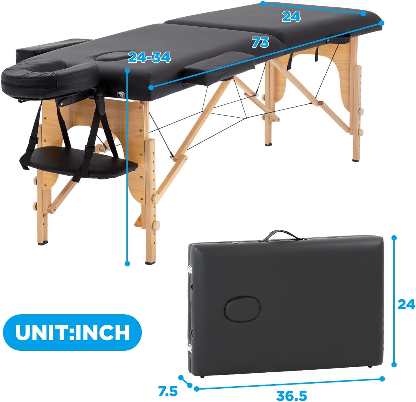 Haiput Wam Portable Massage Table Folding with Free Accessories, Wooden/Aluminum