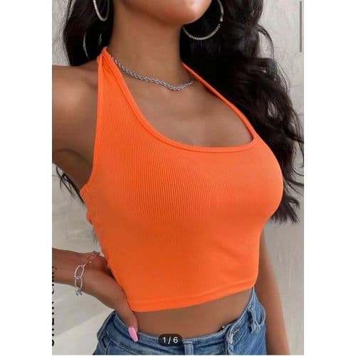 Martina Store Womens T-shirt Made Of Ribbed Cotton - Orange