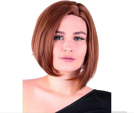 باروكة شعر حرارى كاريه طويله من الاجناب امام وقصيرة من الخلف لون عسلى