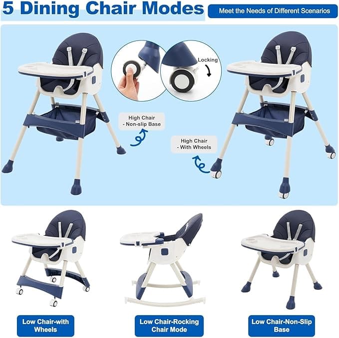 High Chair Baby High Chair with Removable Tray High Chair Adjustable Folding Bab