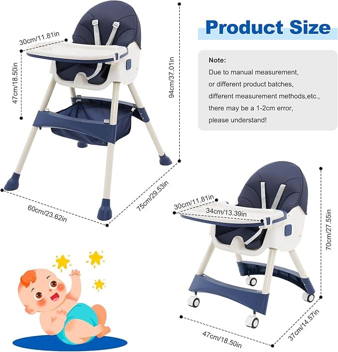High Chair Baby High Chair with Removable Tray High Chair Adjustable Folding Bab