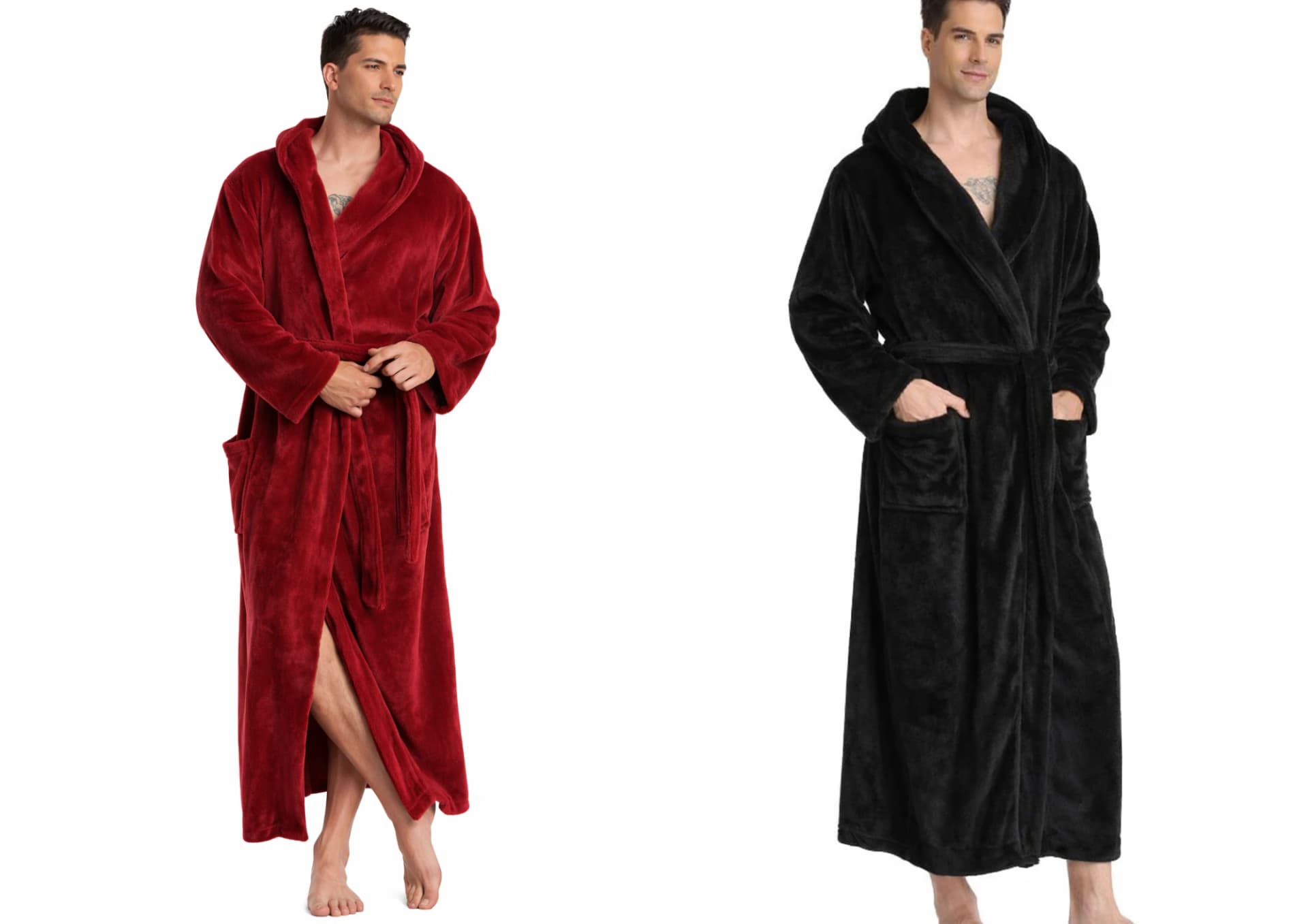 Men's Long Fleece Robe with Hood Slippers