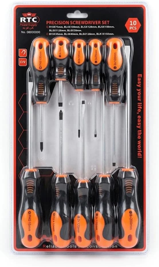 Magnetic screwdriver set made of integrated steel, 10 pieces