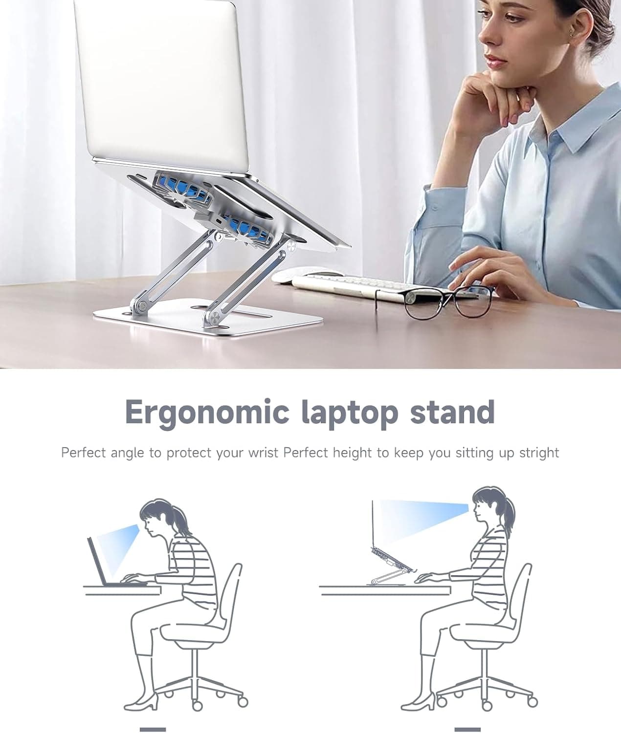 YICOSUN Portable Aluminum Laptop Holder, with Cooling Fan,Adjustable Ergonomic L