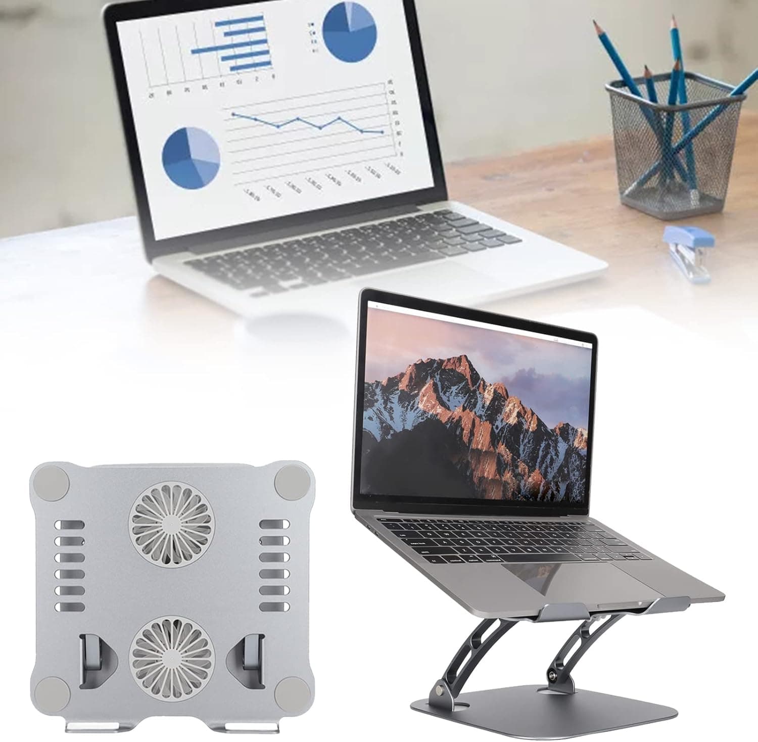 TechTrendz Aluminum Alloy Laptop Stand With Cooling Fan, PC Stand,Tablet Stand,