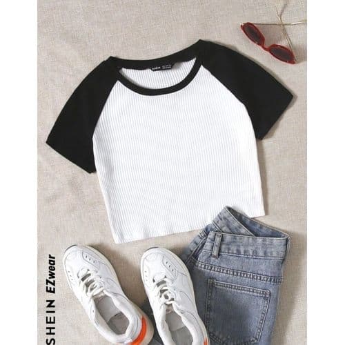Martina Store Womens Ribbed Cotton T-Shirt - Black and White