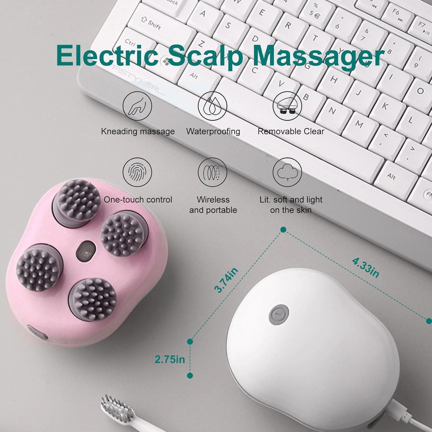 SNDYI Scalp Massager Rechargable Head Massager 96 Silicon Kneading Points with D