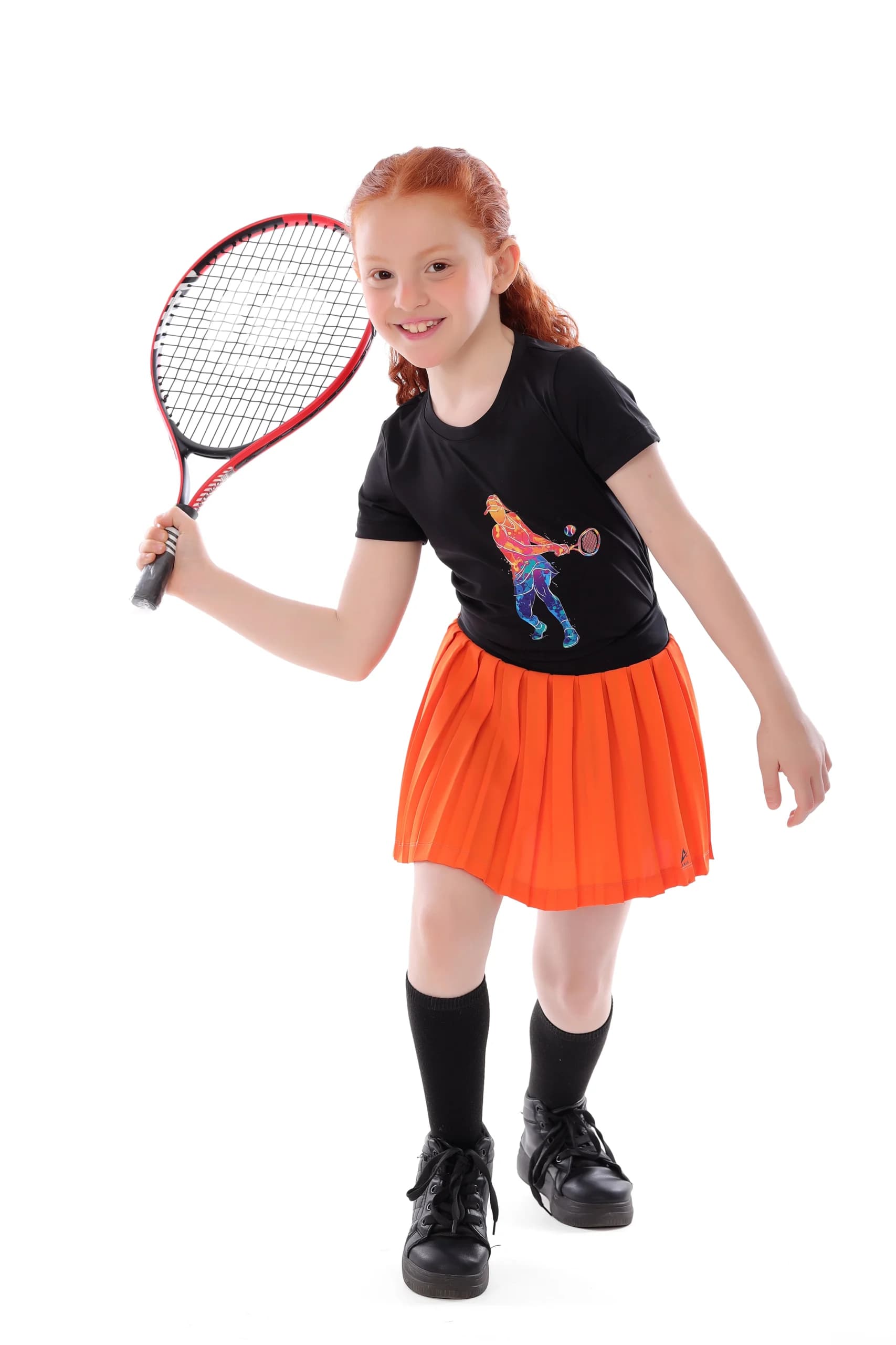 تيشيرت تنس أسود نص كم للبنات لبس رياضي أنيق للاعبات الصغيرات