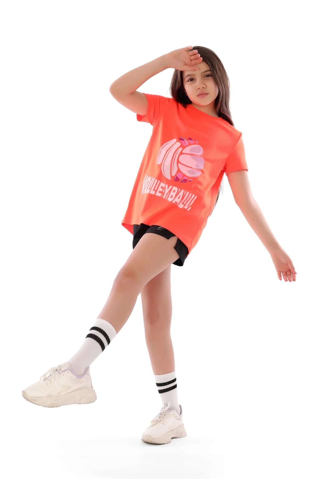 Girls Orange Volleyball T-shirt Breathable, Comfortable Design
