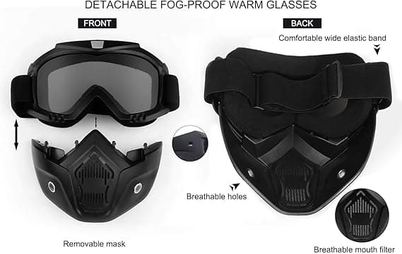 Global Motorcycle Helmet Riding Goggles Glasses With Removable Face Mask, Detach